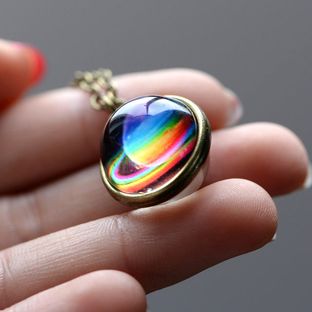 Nebula Galaxy Double Sided Pendant Necklace Glass